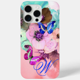 COQUE iPhone 15 PRO MAX PAPILLONS, ROSES SARCELLE ROSE ET FLEURS D'ANÉMONE