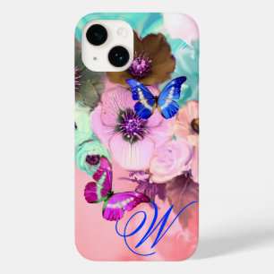 COQUE POUR iPhone 14 PAPILLONS, ROSES TEAL ROSE ET FLEURS D'ANÉMONE