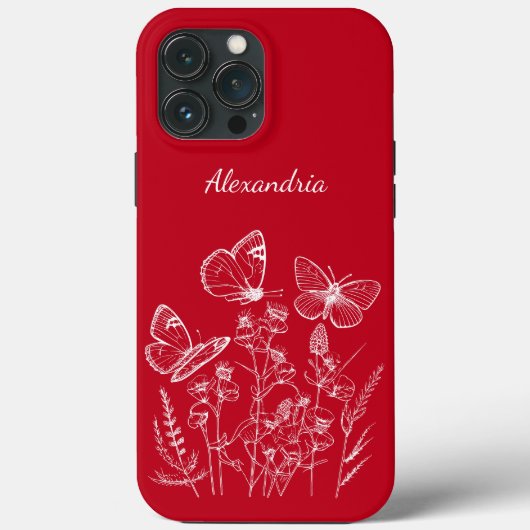 Coques Case-Mate iPhone Papillons rouges et blancs en Monogramme Fleur sau (Verso)