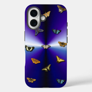 Coques iPhone 16 Papillons sur arc-en-ciel violet