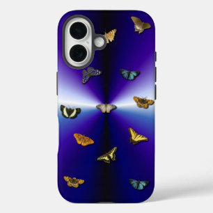 Coques iPhone 16 Papillons sur arc-en-ciel violet