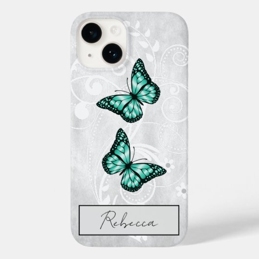 Coques Case-Mate iPhone Papillons Turquoises brillants (Verso)