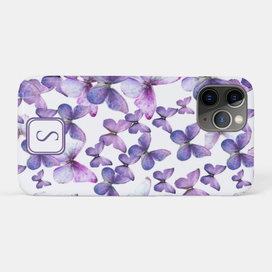Coques Case-Mate iPhone Papillons violets Moderne Élégant Monogramme perso (Dos (Horizontal))