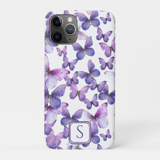 Coques Case-Mate iPhone Papillons violets Moderne Élégant Monogramme perso (Dos)