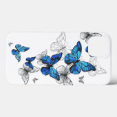 Coques Case-Mate iPhone Papillons volants bleus Morpho (Verso (horizontal))