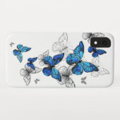 Coques Case-Mate iPhone Papillons volants bleus Morpho (Dos (Horizontal))