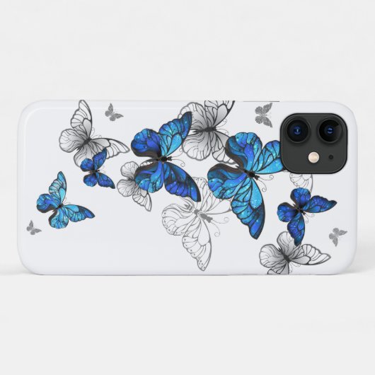 Coques Case-Mate iPhone Papillons volants bleus Morpho (Dos (Horizontal))
