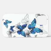 Coques Case-Mate iPhone Papillons volants bleus Morpho (Verso (horizontal))