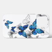 Coques Case-Mate iPhone Papillons volants bleus Morpho (Verso (horizontal))