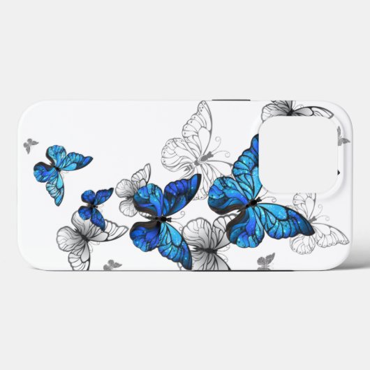 Coques Case-Mate iPhone Papillons volants bleus Morpho (Verso (horizontal))