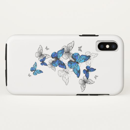 Coques Case-Mate iPhone Papillons volants bleus Morpho (Dos (Horizontal))