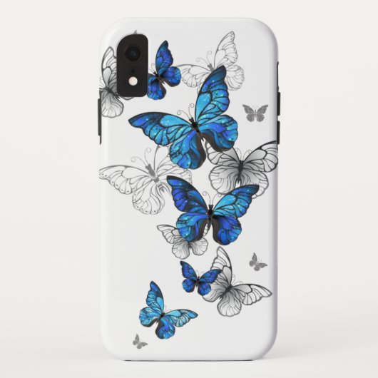 Coques Case-Mate iPhone Papillons volants bleus Morpho (Dos)