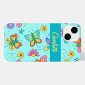Coques Case-Mate iPhone Papillons Whimsy Turquoise Blue Nom Personnaliser (Verso (horizontal))