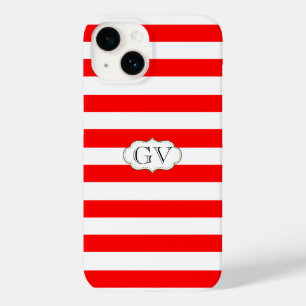 Coques Pour iPhone Paraphe fraise rouge et blanc rayé Initiales Monog