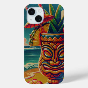Coque Pour iPhone 15 Parapluie Tiki Tropical Boisson Vintage Fête Luau