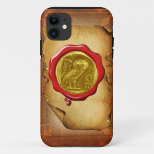 ETUI iPhone Case-Mate PARC ANTIQUE OWL OR JAUNE EN CIRE ROUGE SCEAU