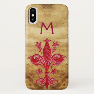 COQUES POUR iPhone PARCHEMENT ANTIQUE FLORENTINE ROUGE LILY FLEUR DE 