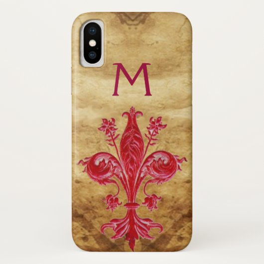 COQUES Case-Mate iPhone PARCHEMENT ANTIQUE FLORENTINE ROUGE LILY FLEUR DE (Dos)