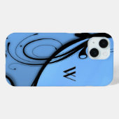 Coques Case-Mate iPhone Parchemin élégant sur monogramme ou initiale bleu (Verso (horizontal))