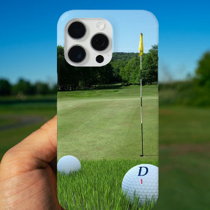 iPhone 16 Pro Case Parcours de golf personnalisé Photo Golfer Monogra