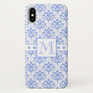 Coque Case-Mate Pour iPhone Parfait Elégance bleu et blanc Monogramme Damask