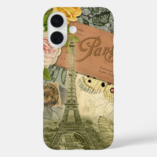 Coques Case-Mate iPhone Paris France Art Antique Collage Eiffel Français (Verso)