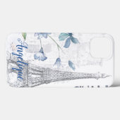 Coques Case-Mate iPhone Paris Scène et Fleurs Bleues Personnalisées (Verso (horizontal))