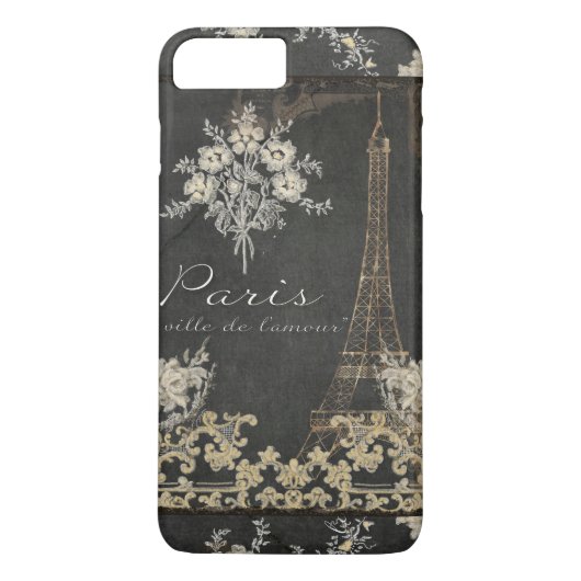 Coques Case-Mate iPhone Paris Ville de l'Amour Tour Eiffel Chalboard Flora (Dos)