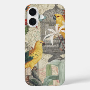 Coques iPhone 16 Parrot Jaune Tropical Antique Fleur