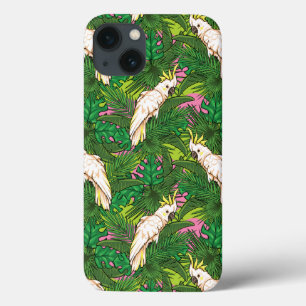 iPhone 13 Coque Parrot Pattern With Palm Leaves