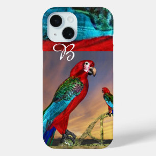 COQUE POUR iPhone 15 PARROTS HYPER / MONOGRAMME ARA ROUGE
