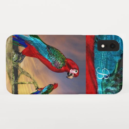 COQUES Case-Mate iPhone PARROTS HYPER / MONOGRAMME ARA ROUGE (Dos (Horizontal))