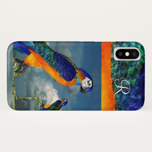 COQUES Case-Mate iPhone PARROTS HYPER /MONOGRAMME D'ARA BLEU (Dos (Horizontal))