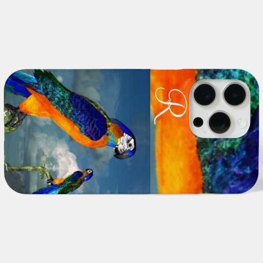 COQUES Case-Mate iPhone PARROTS HYPER /MONOGRAMME D'ARA BLEU (Verso (horizontal))