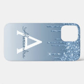 Coques Case-Mate iPhone Parties scintillant à goutte bleue Monogramme Girl (Verso (horizontal))