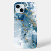 Coques Case-Mate iPhone Parties scintillant Abstraite bleue/or Monogramme  (Verso)