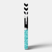 Coques Case-Mate iPhone Parties scintillant AQUA CHEVRON NOIR MONOGRAMMMÉ (Verso / Gauche)