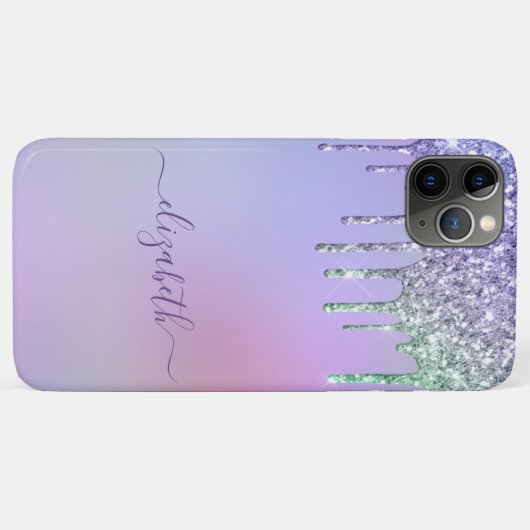 Coques Case-Mate iPhone Parties scintillant arc-en-ciel Monogramme violet (Dos (Horizontal))