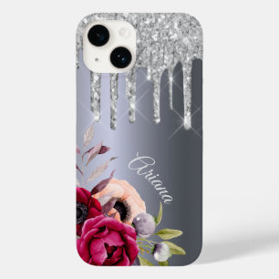 Coque Pour iPhone 14 Parties scintillant argent fleurs goutte-à-goutte 