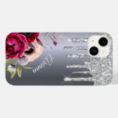 Coques Case-Mate iPhone Parties scintillant argent fleurs goutte-à-goutte  (Verso (horizontal))