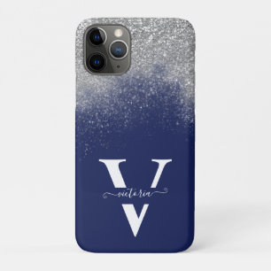 Case-Mate iPhone Case Parties scintillant Argent Marine Bleu Monogramme 