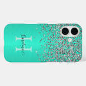 Coques Case-Mate iPhone Parties scintillant Argent, Pinceau Acier Turquois (Verso (horizontal))