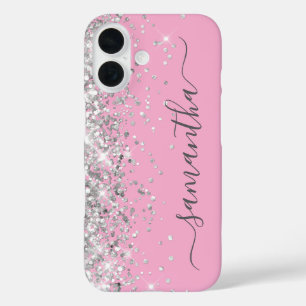 Coques iPhone 16 Parties scintillant Argent Pink Girl Signature