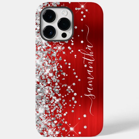 Coques Case-Mate iPhone Parties scintillant Argent Rouge Pile moderne Fill (Verso)