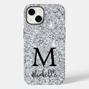Coque Pour iPhone 14 Parties scintillant argent tendance Monogramme Nom