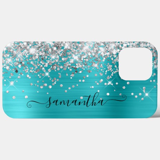 Coques Case-Mate iPhone Parties scintillant argent Turquoise Blue Girl Sig (Verso (horizontal))