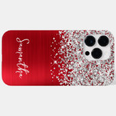 Coques Case-Mate iPhone Parties scintillant argentée brillante Nom rouge (Verso (horizontal))