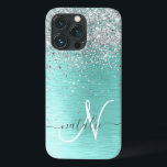 Case-Mate iPhone Case Parties scintillant argentée turquoise en métal br<br><div class="desc">Personnalisez facilement ce design branché de boîtier de téléphone chic avec une jolie parties scintillant brillante en argent sur un arrière - plan métallique brossé turquoise.</div>