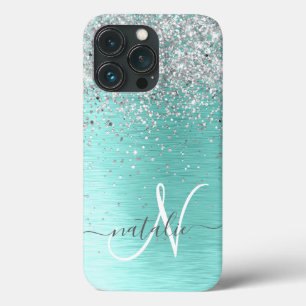 Case-Mate iPhone Case Parties scintillant argentée turquoise en métal br