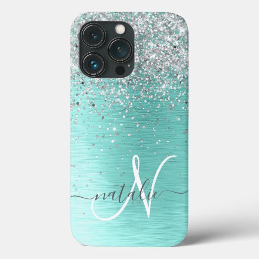 Coques Case-Mate iPhone Parties scintillant argentée turquoise en métal br (Verso)
